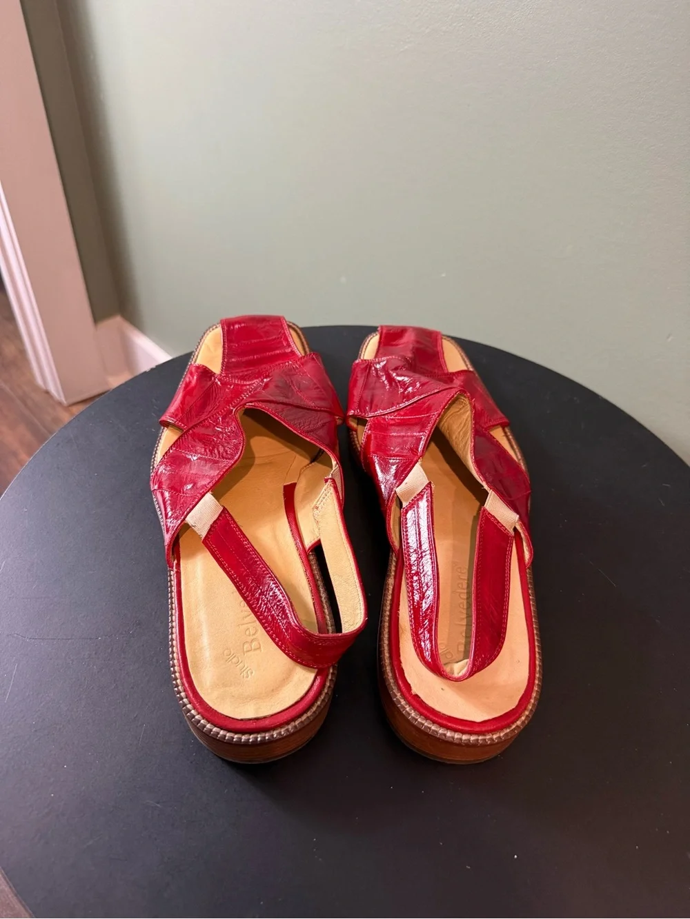 Red Leather Cross-Strap mens Slide Sandals